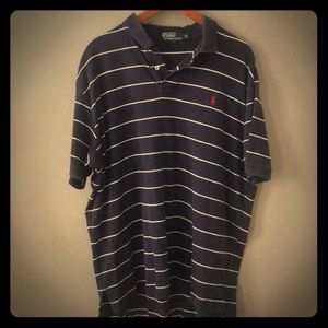 Navy blue and white stripe Ralph Lauren polo